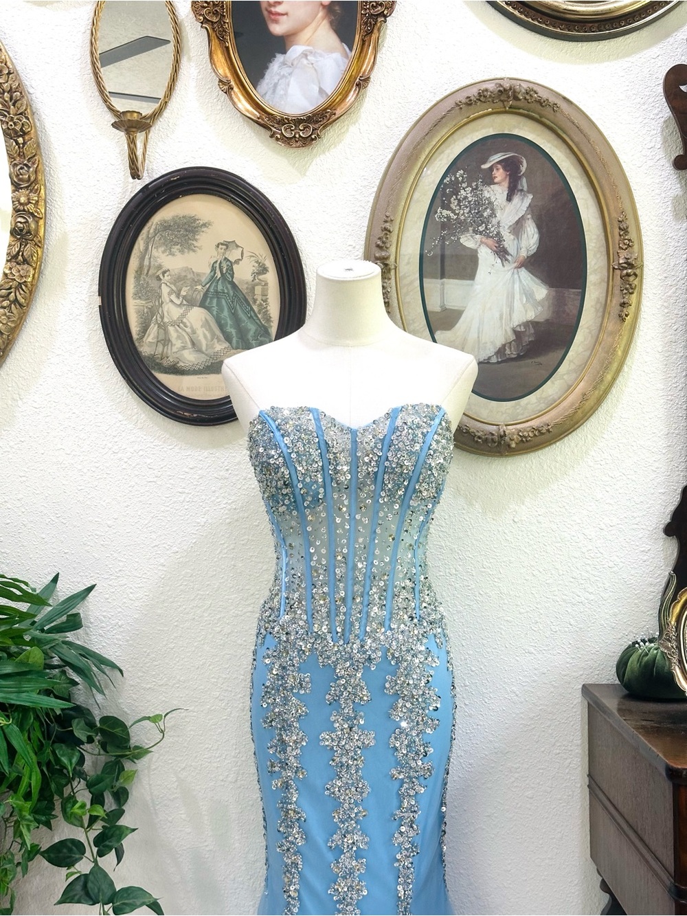 Jovani Light Blue Strapless Beaded Mermaid Gown - Picture 2 of 8